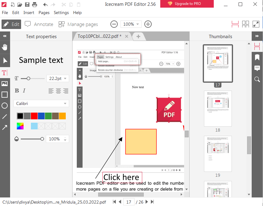 Edit objects with pdf editor