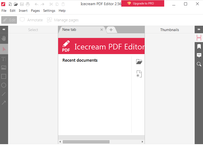 Interface of icecream pdf editor