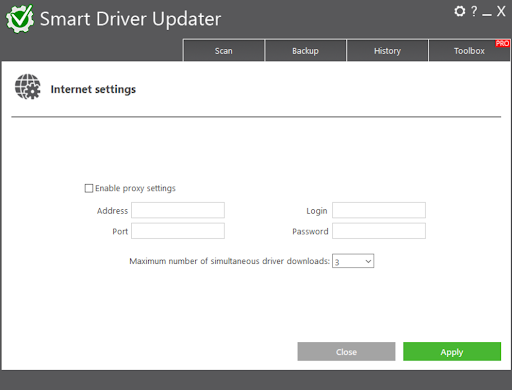 Settings of smart driver updater