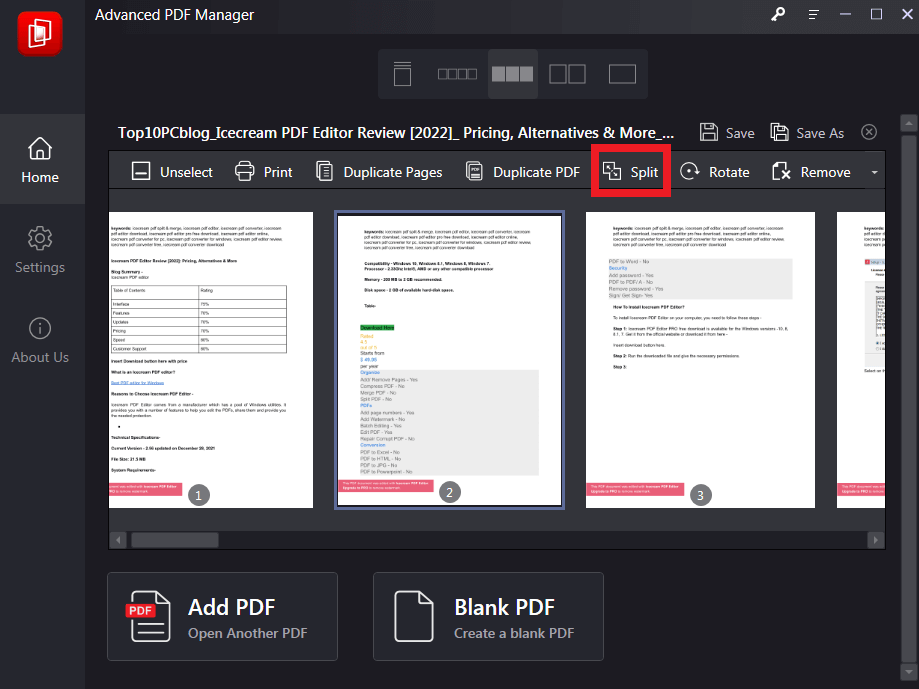 Split PDF by advanced pdf manager