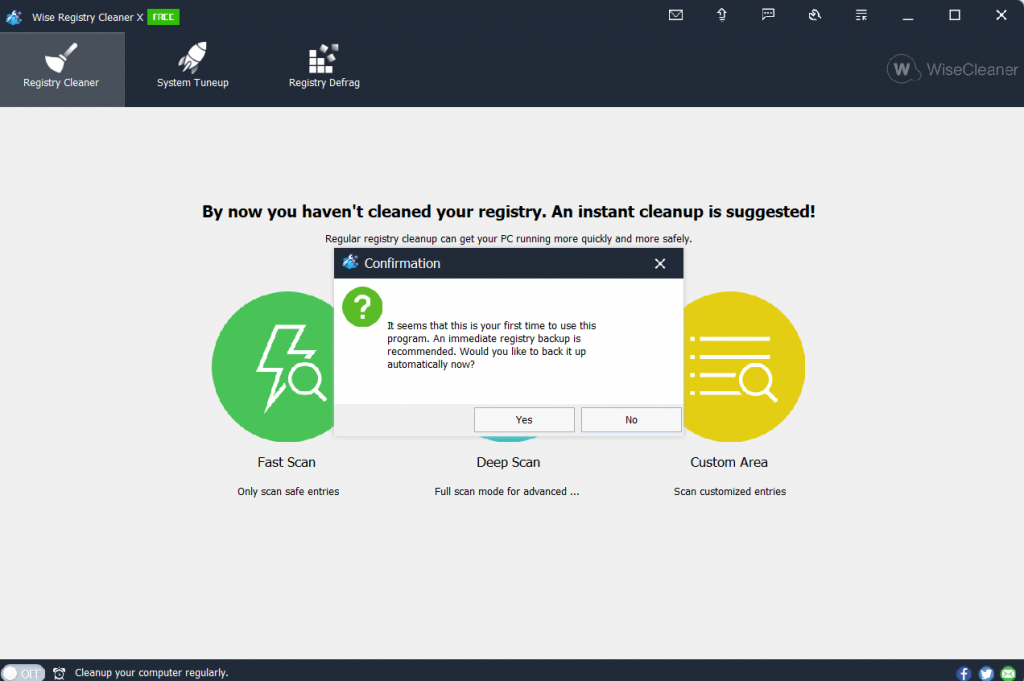 backup with Wise Registry Cleaner