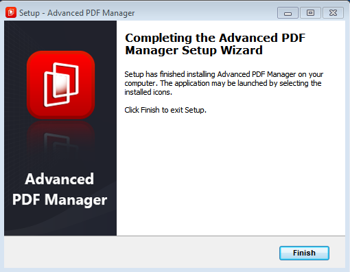 finish the installation of advanced pdf manager