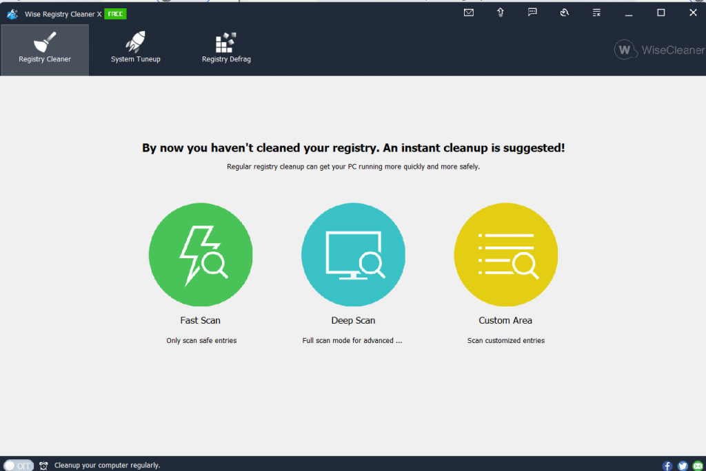 scan modes to clean the Windows registry