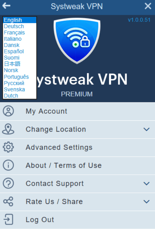 systweak vpn language