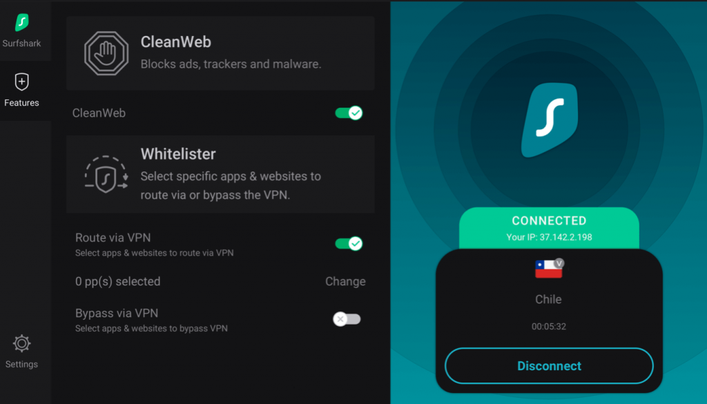 Surfshark’s user interface