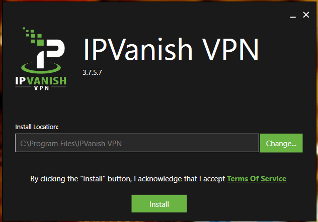 file location to install the ipvanish program