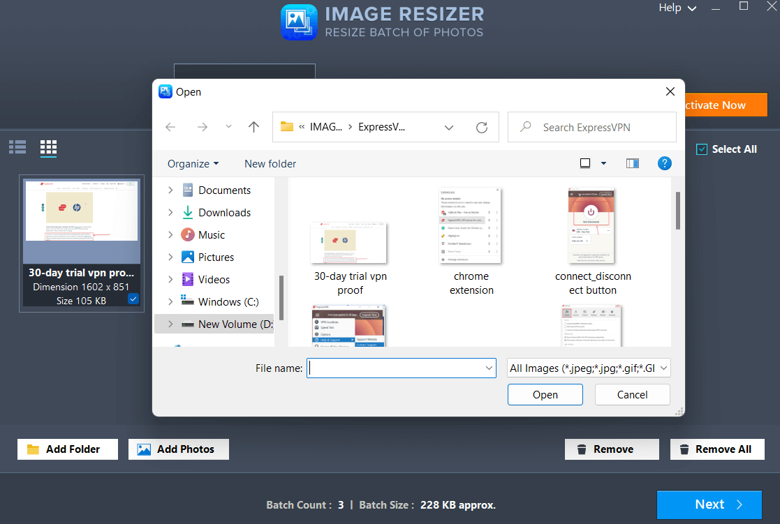 Add Photos to select images