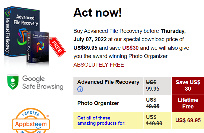 pricing of advanced file recovery