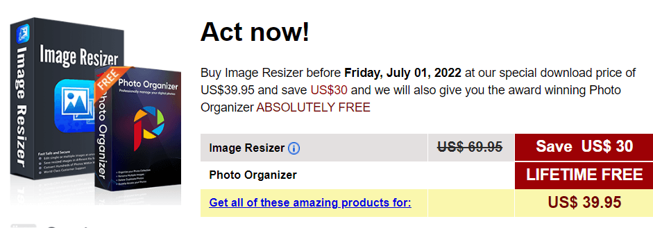 pricing of image resizer