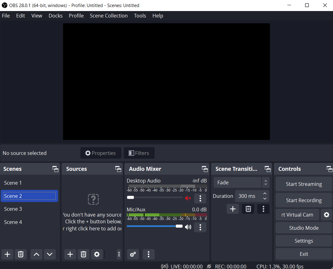 interface of obs studio
