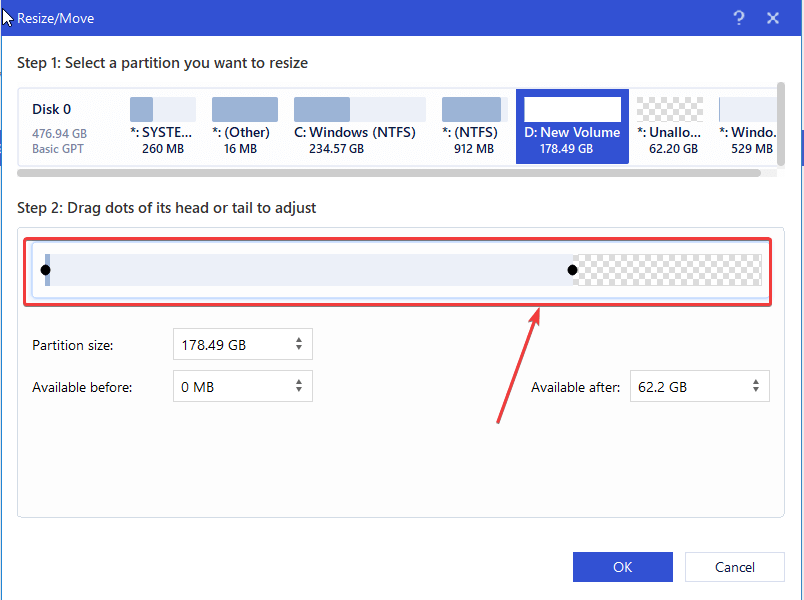 shrink a partition for space