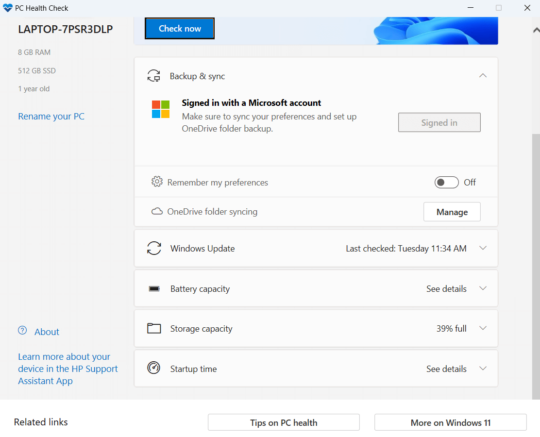 health check windows 11